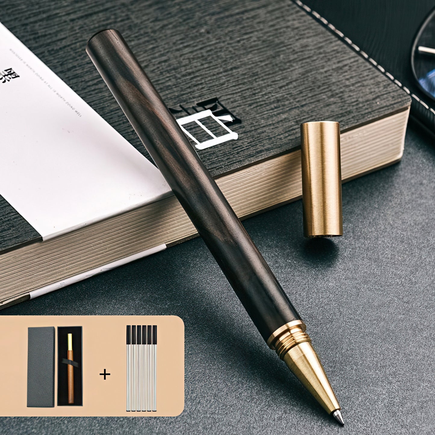 Retro Wooden and Brass Rollerball Pen