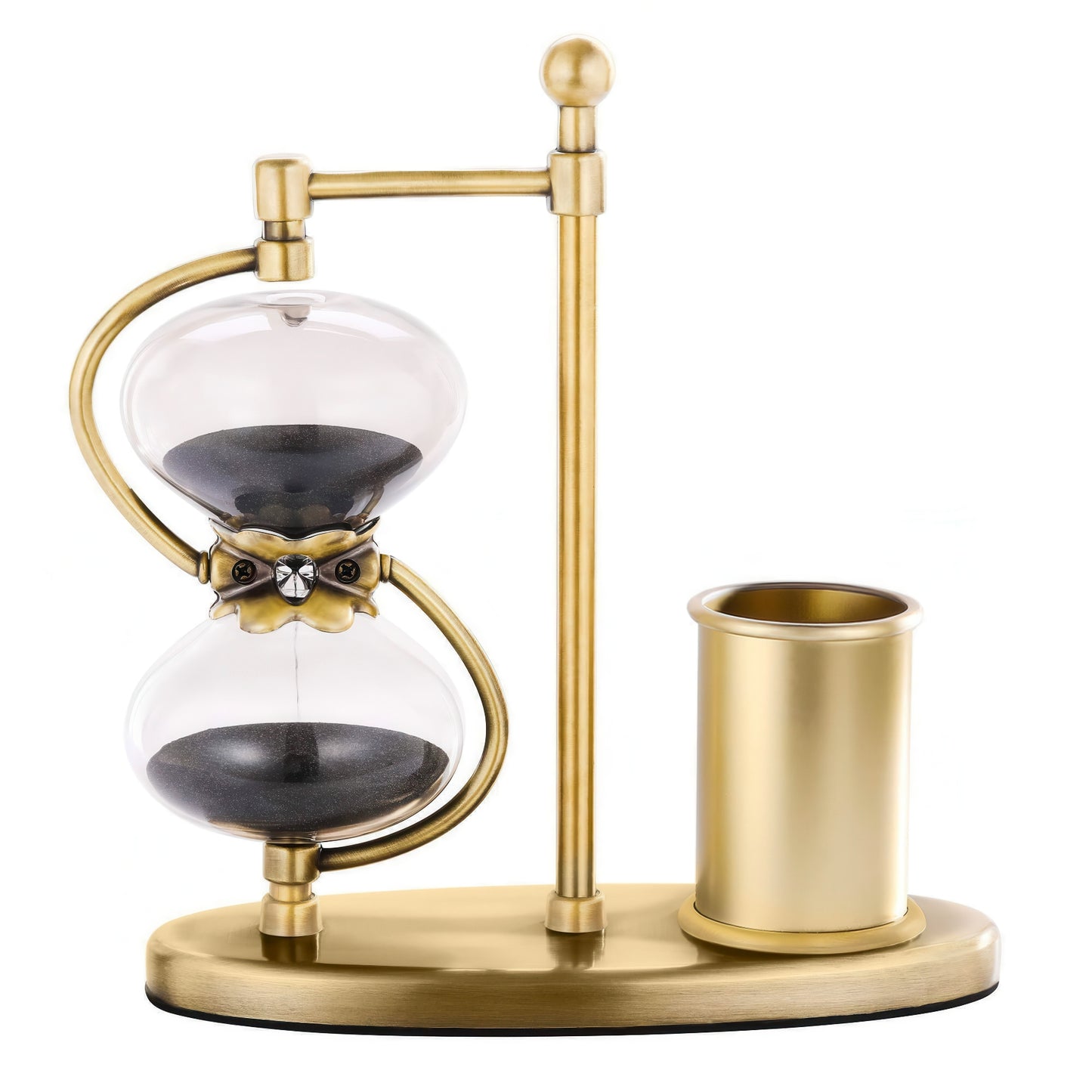 Retro Brass Hourglass with Pen Holder