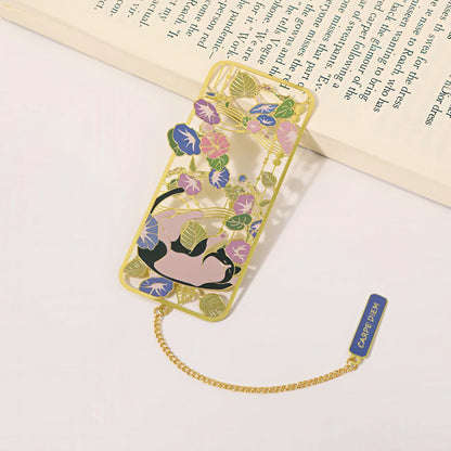 Cat and Flowers Themed Metal Bookmark