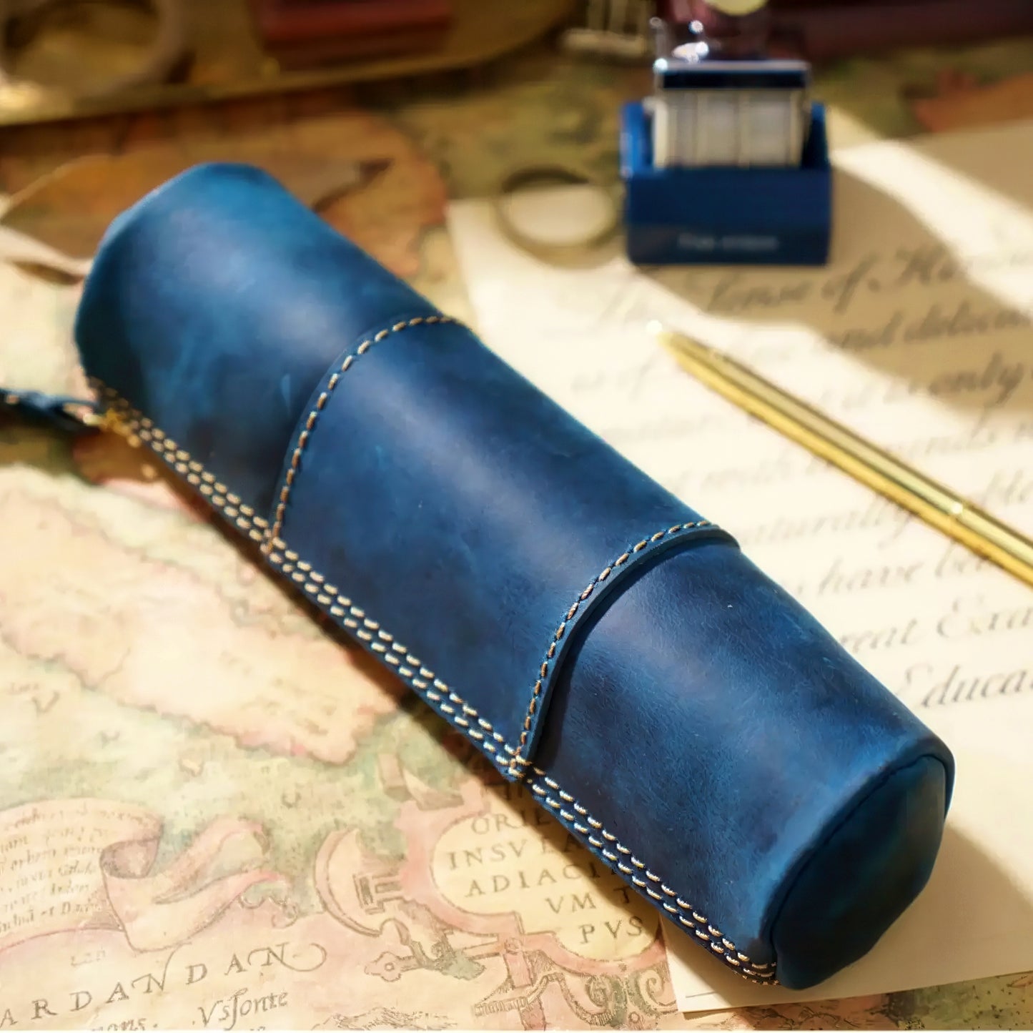 Dyed Cowhide Zipper Pencil Case