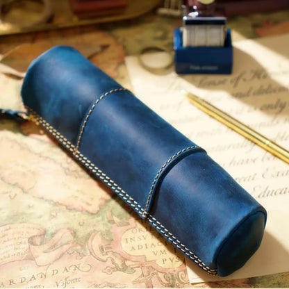 Dyed Cowhide Zipper Pencil Case