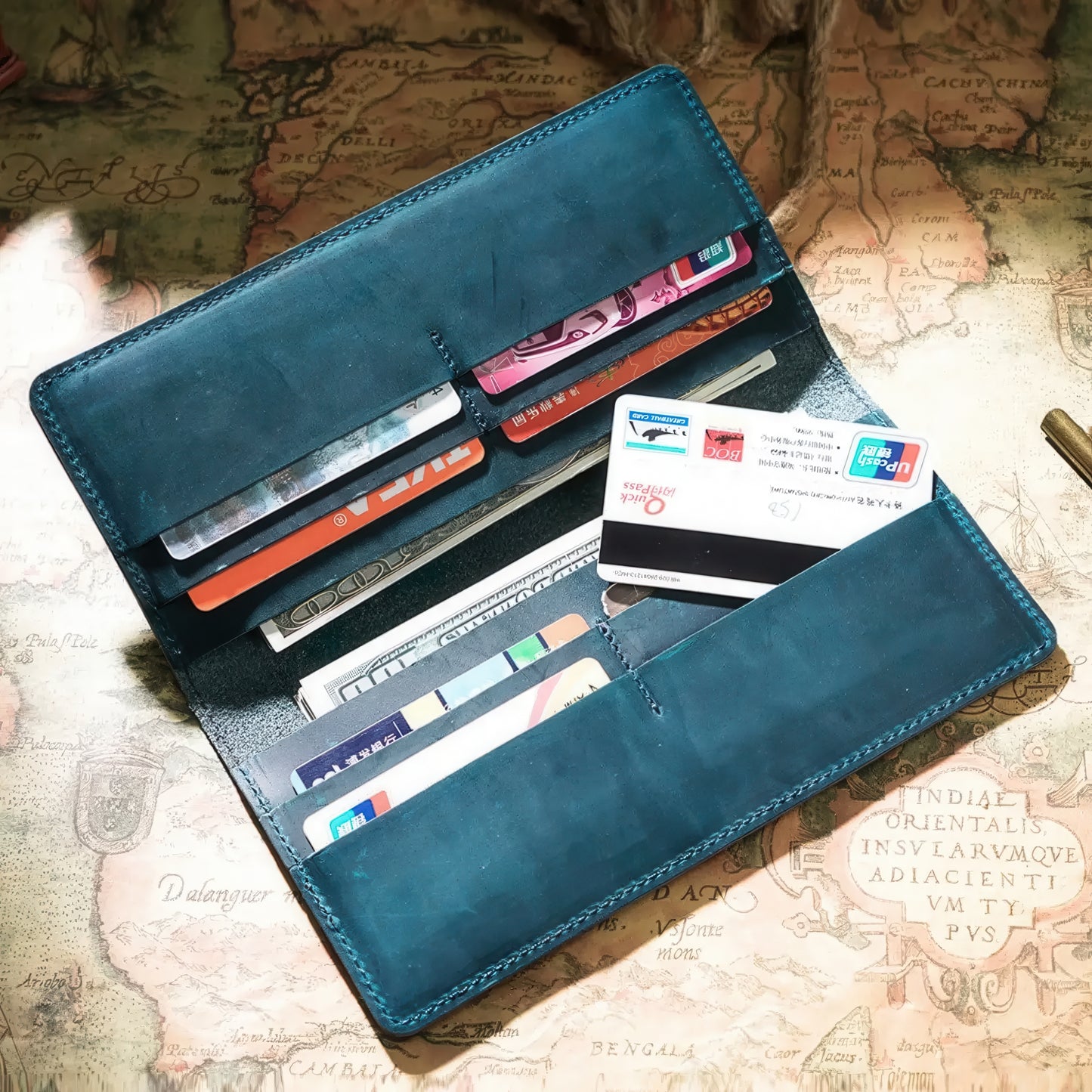 Dyed Cowhide Bifold Long Wallet