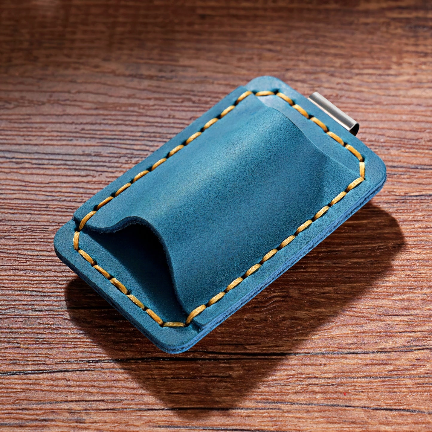 Dyed Cowhide Pen Holder with Metal Clip