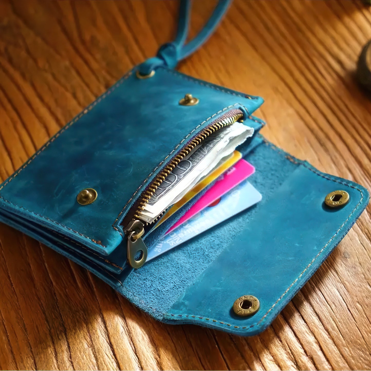 Dyed Cowhide Multifunctional Zipper Wallet