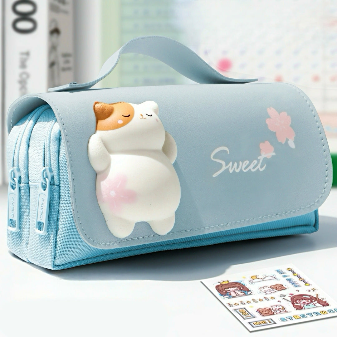 Large Capacity Pencil Case with Squishy Stress-relief Toy