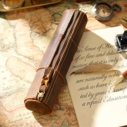 Dyed Cowhide Zipper Pencil Case