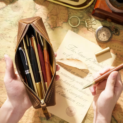 Dyed Cowhide Zipper Pencil Case