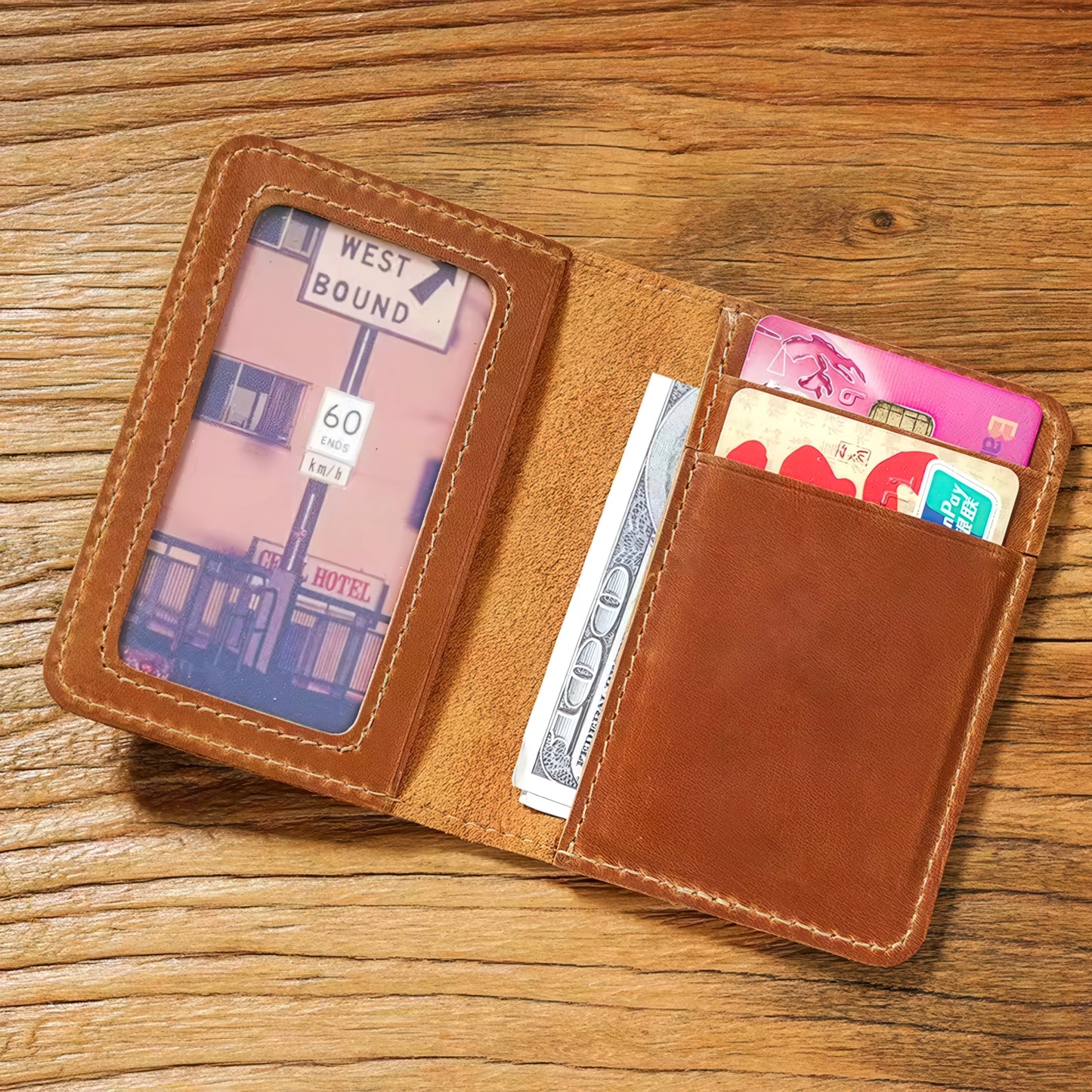 Dyed Cowhide Card Holder Wallet