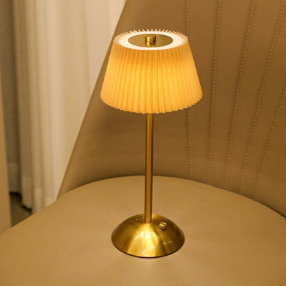 Rechargeable Metal Table Lamp with Pleated Lamp Shade