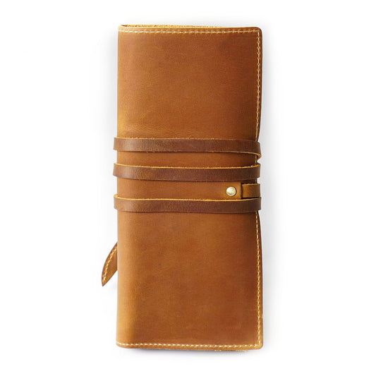 Retro Cowhide Multi Compartments Pencil Bag