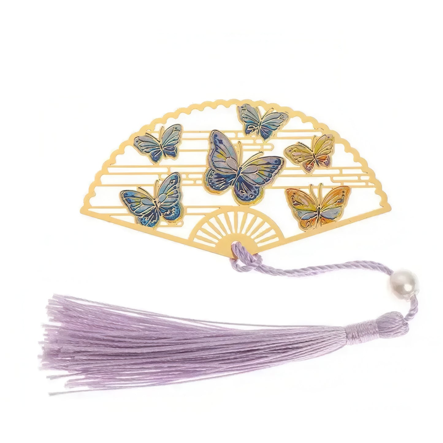 Chinese Folding Fan Shape Metal Bookmark