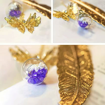 Feather Shaped Metal Bookmark with Glass Bead Charm