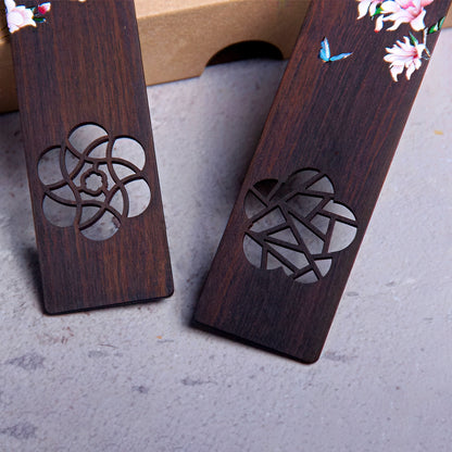 Elegant Flowers Painted Wooden Bookmark