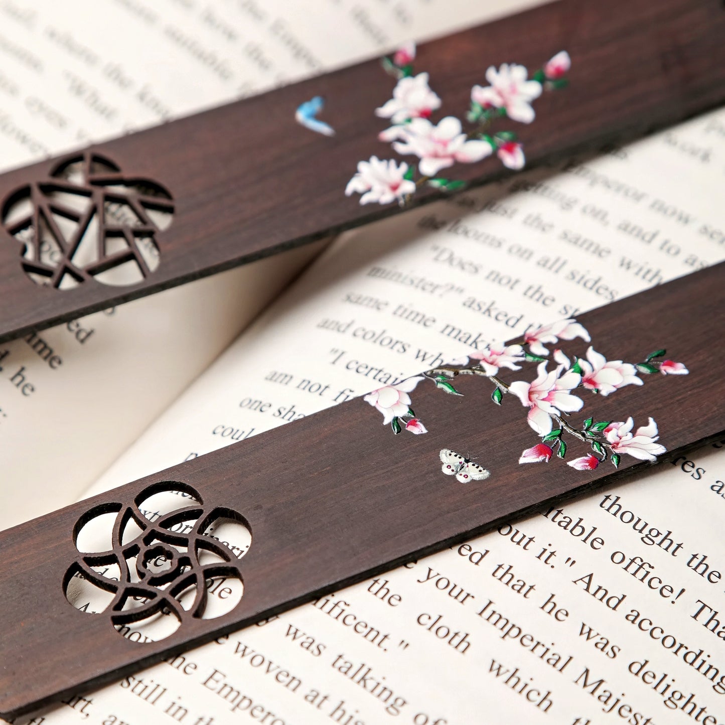 Elegant Flowers Painted Wooden Bookmark