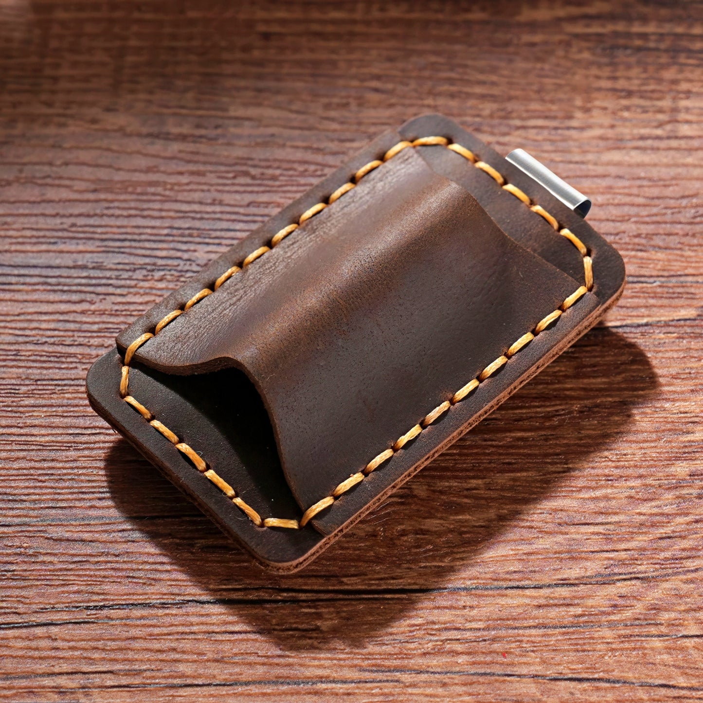 Dyed Cowhide Pen Holder with Metal Clip