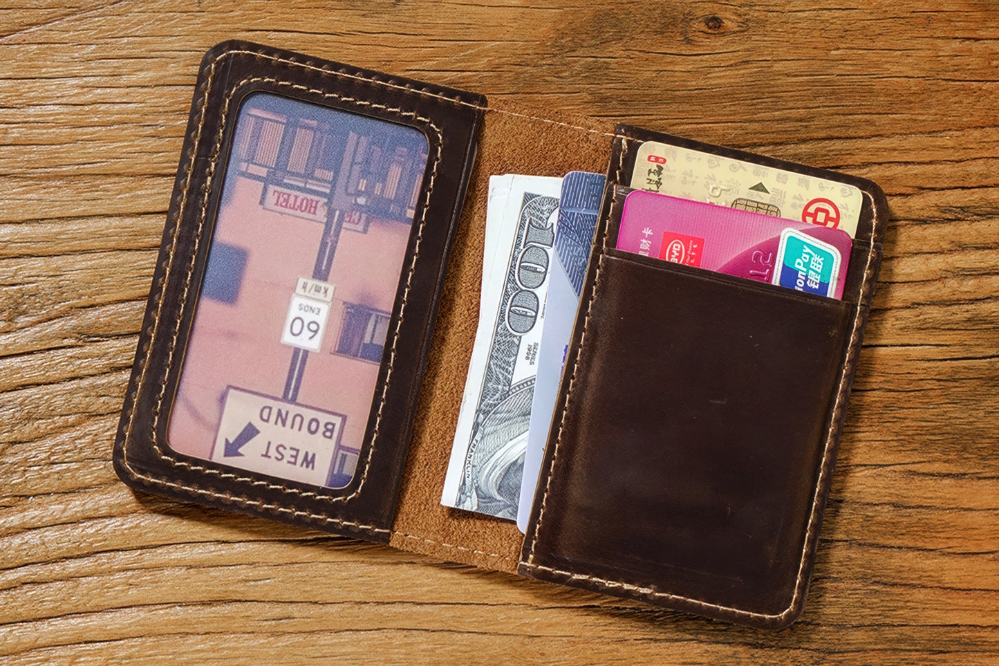 Dyed Cowhide Card Holder Wallet