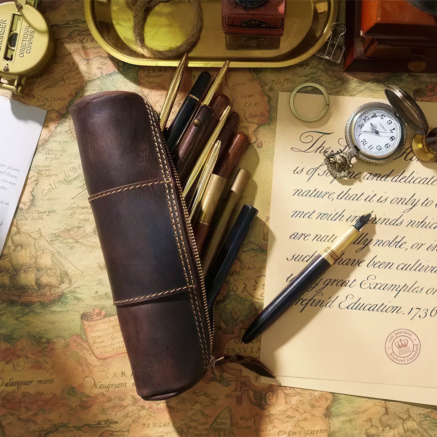 Dyed Cowhide Zipper Pencil Case