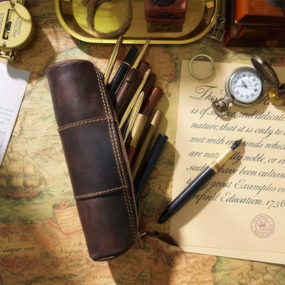 Dyed Cowhide Zipper Pencil Case