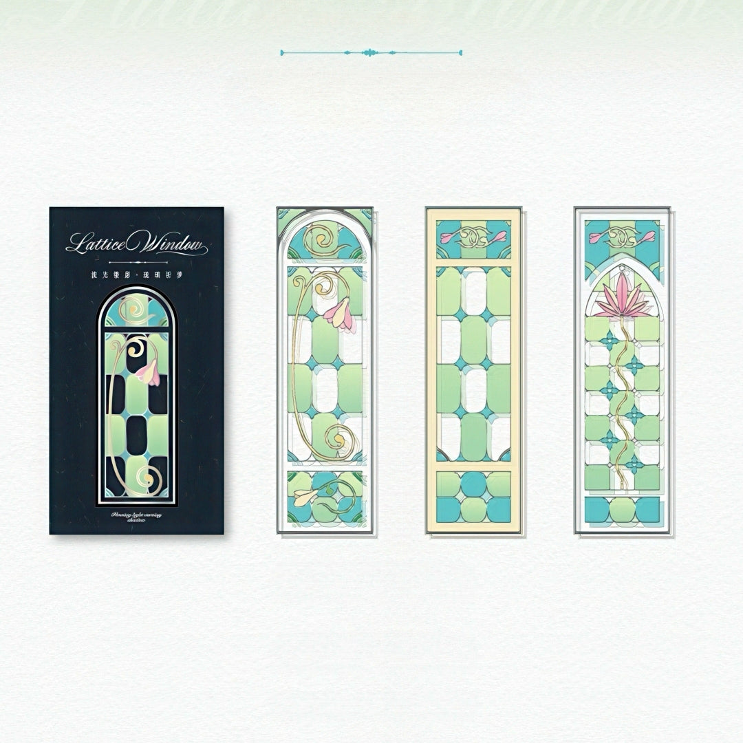 Lattice Stained Glass Window Plastic Bookmark Set