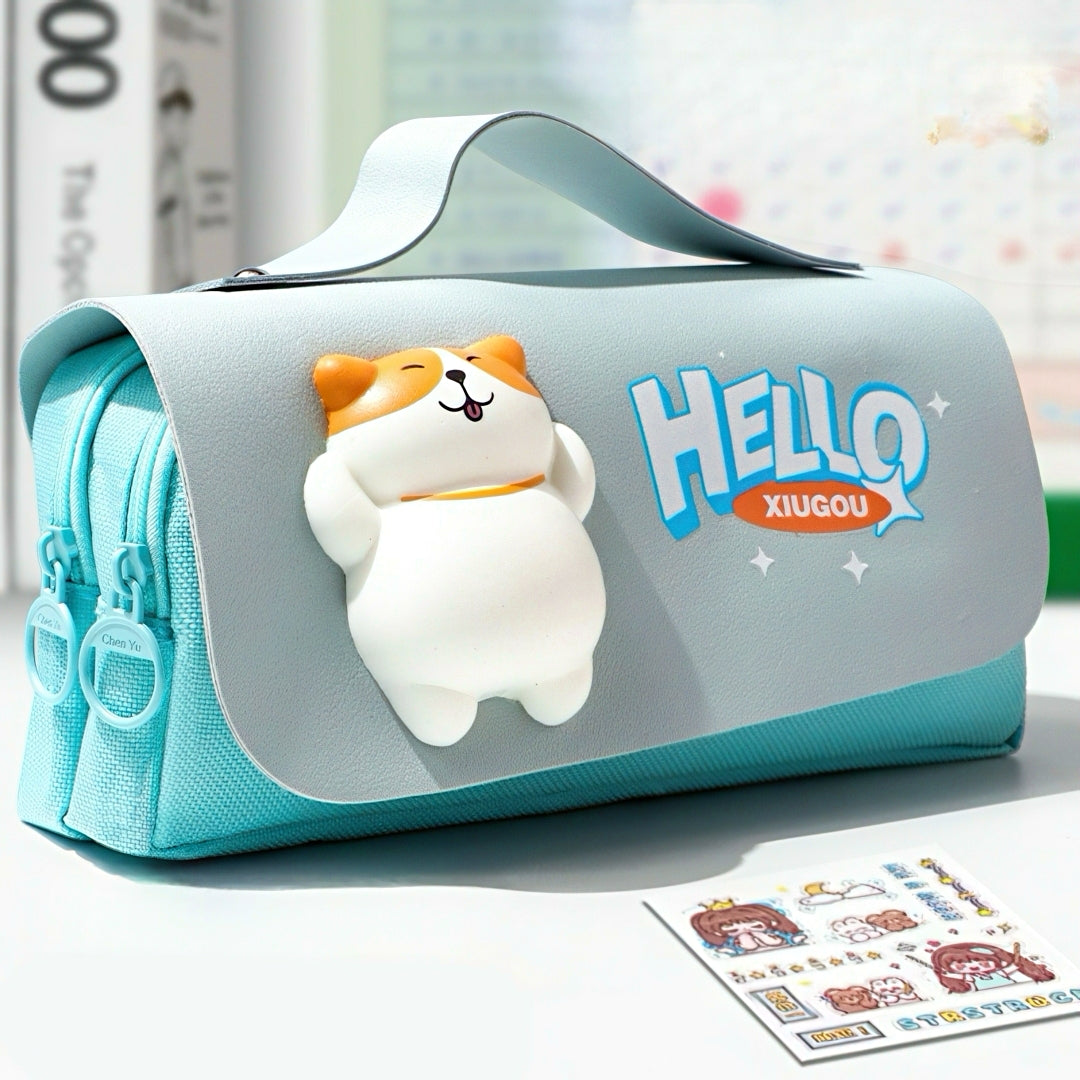 Large Capacity Pencil Case with Squishy Stress-relief Toy