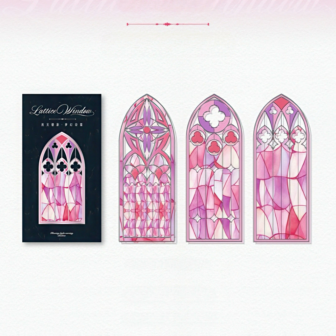 Lattice Stained Glass Window Plastic Bookmark Set