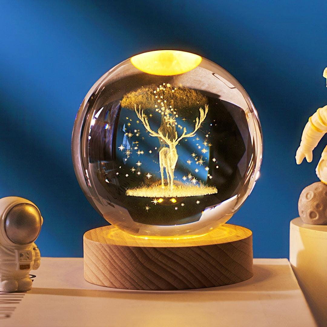 3D Crystal Ball Night Light with Wooden LED Base