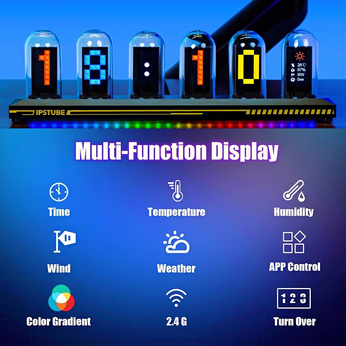 Nixie Tube Clock with Digital IPS Color Screen