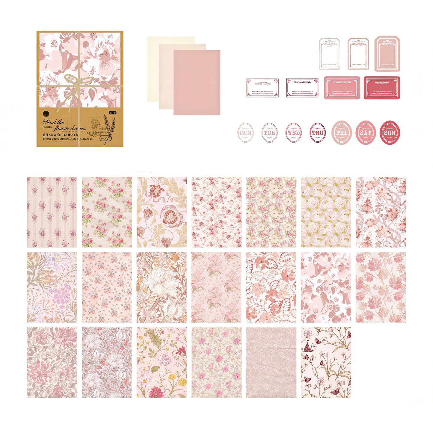 Vintage Floral Themed Scrapbook Paper Set