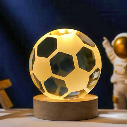 3D Crystal Ball Night Light with Wooden LED Base