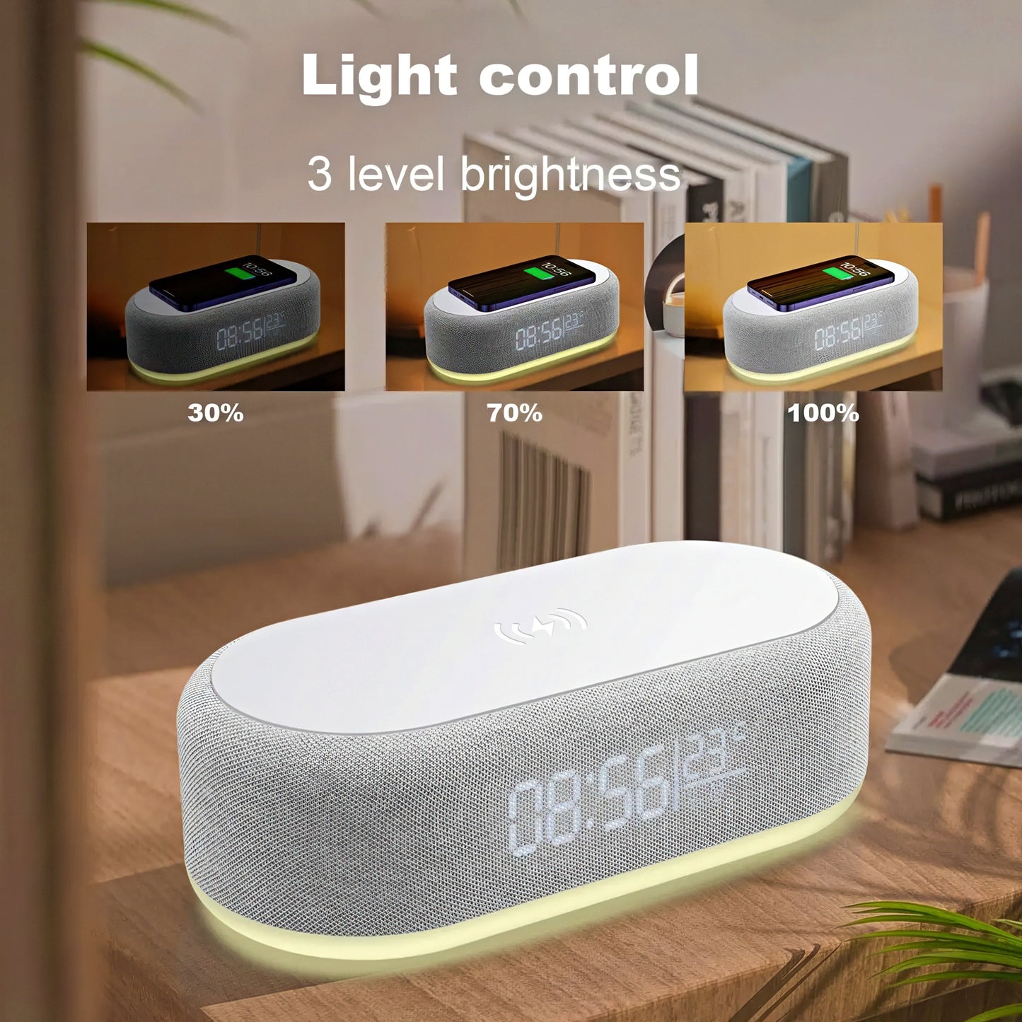 Alarm Clock with Wireless Charging and Nightlight