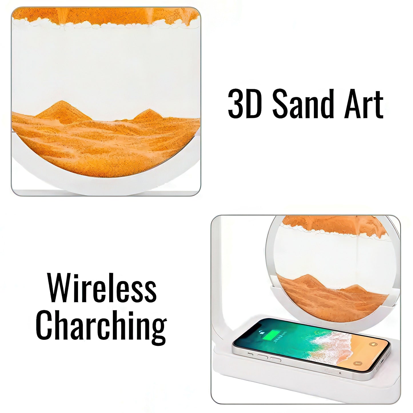 3D Moving Sand Art with Nightlight and Wireless Charging