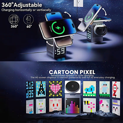 6 in 1 Wireless Charging Station with Pixel Display and Bluetooth Speaker