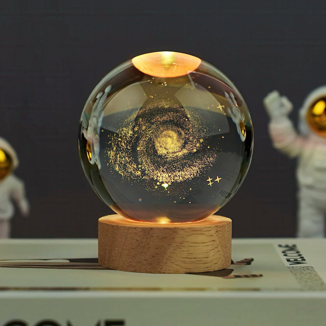 3D Crystal Ball Night Light with Wooden LED Base