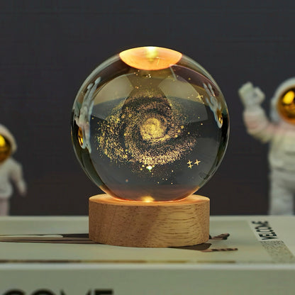 3D Crystal Ball Night Light with Wooden LED Base