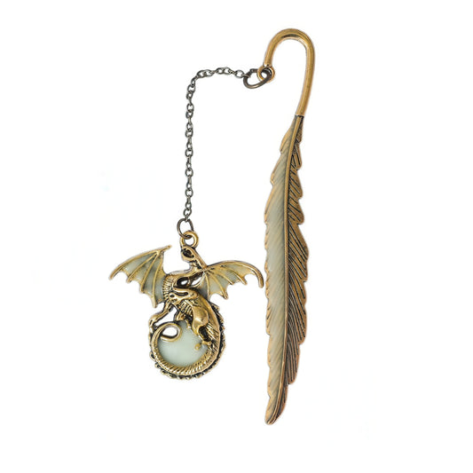 Luminous Feather and Dragon Metal Bookmark