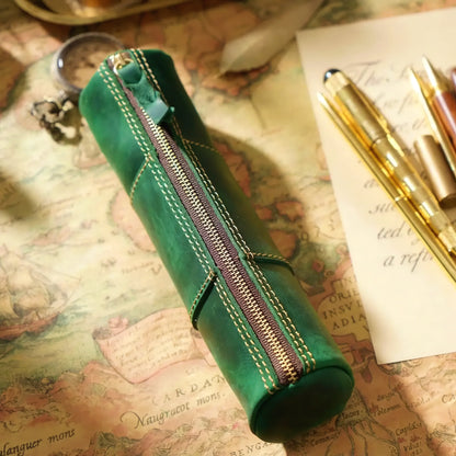 Dyed Cowhide Zipper Pencil Case