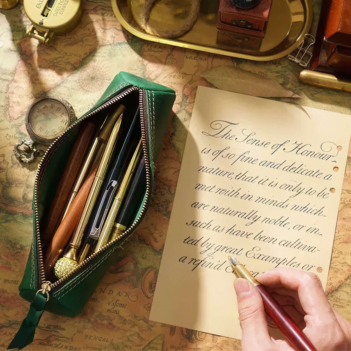 Dyed Cowhide Zipper Pencil Case