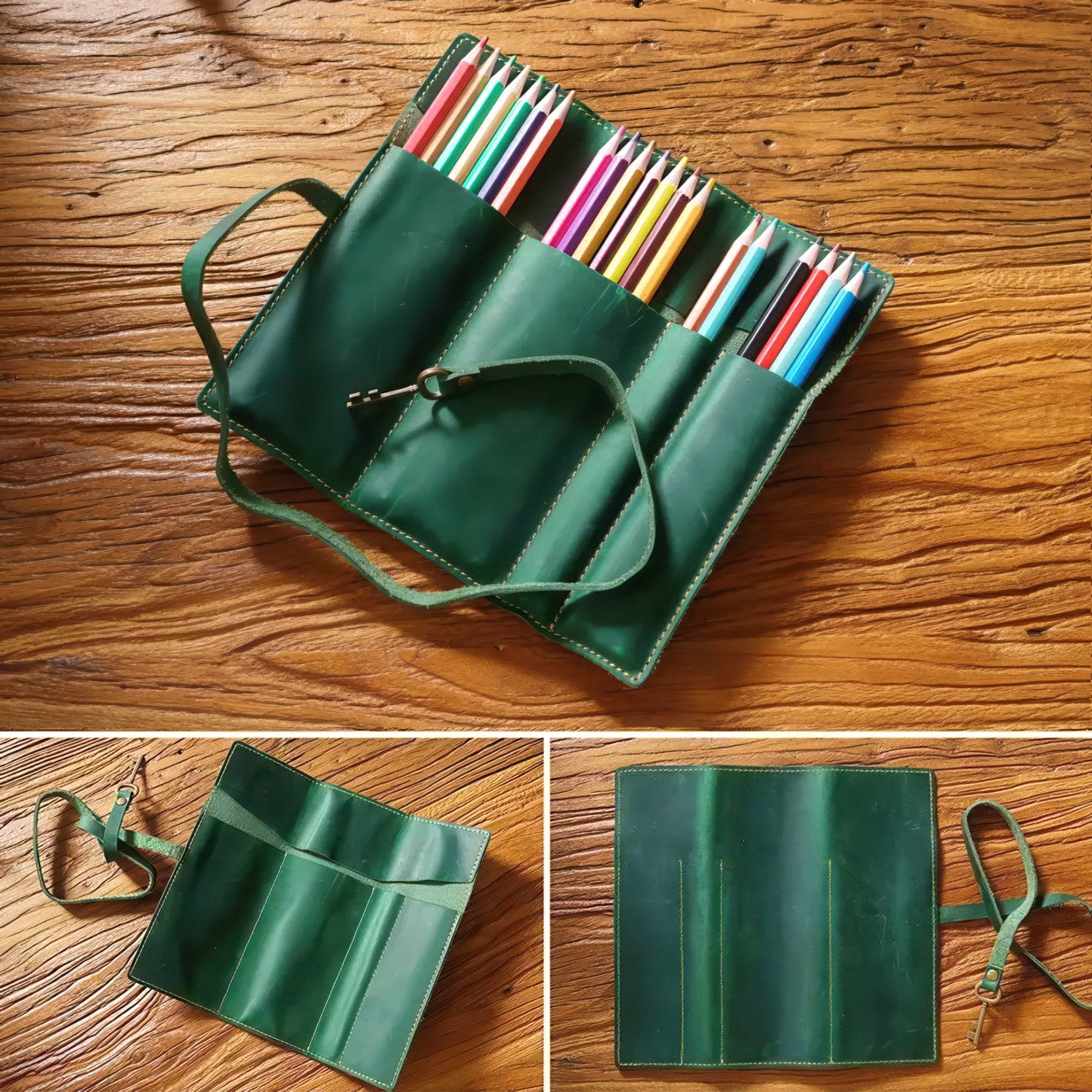 Dyed Cowhide Roll Up Pencil Case