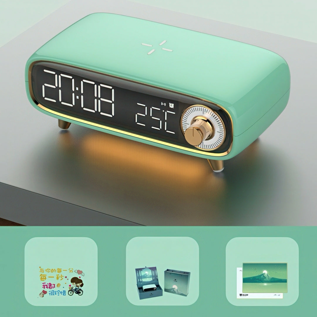 Retro Digital Alarm Clock with Wireless Charging and Nightlight