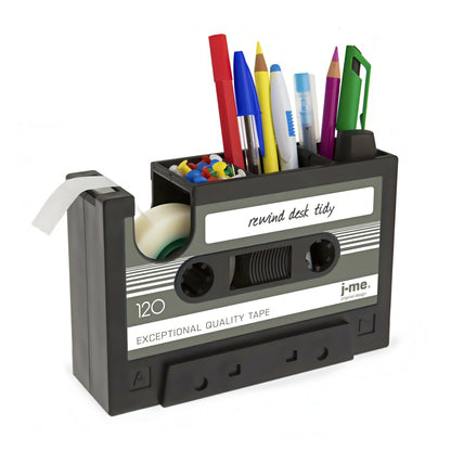 Retro Cassette Shaped Pen Holder with Tape Dispenser