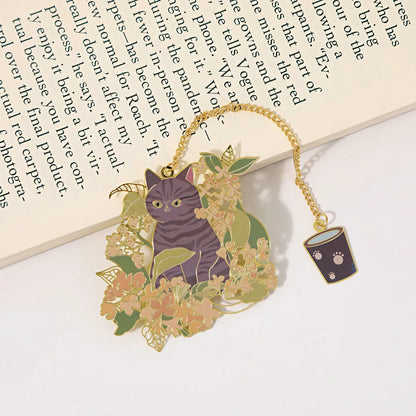 Cat with Flowers Metal Bookmark