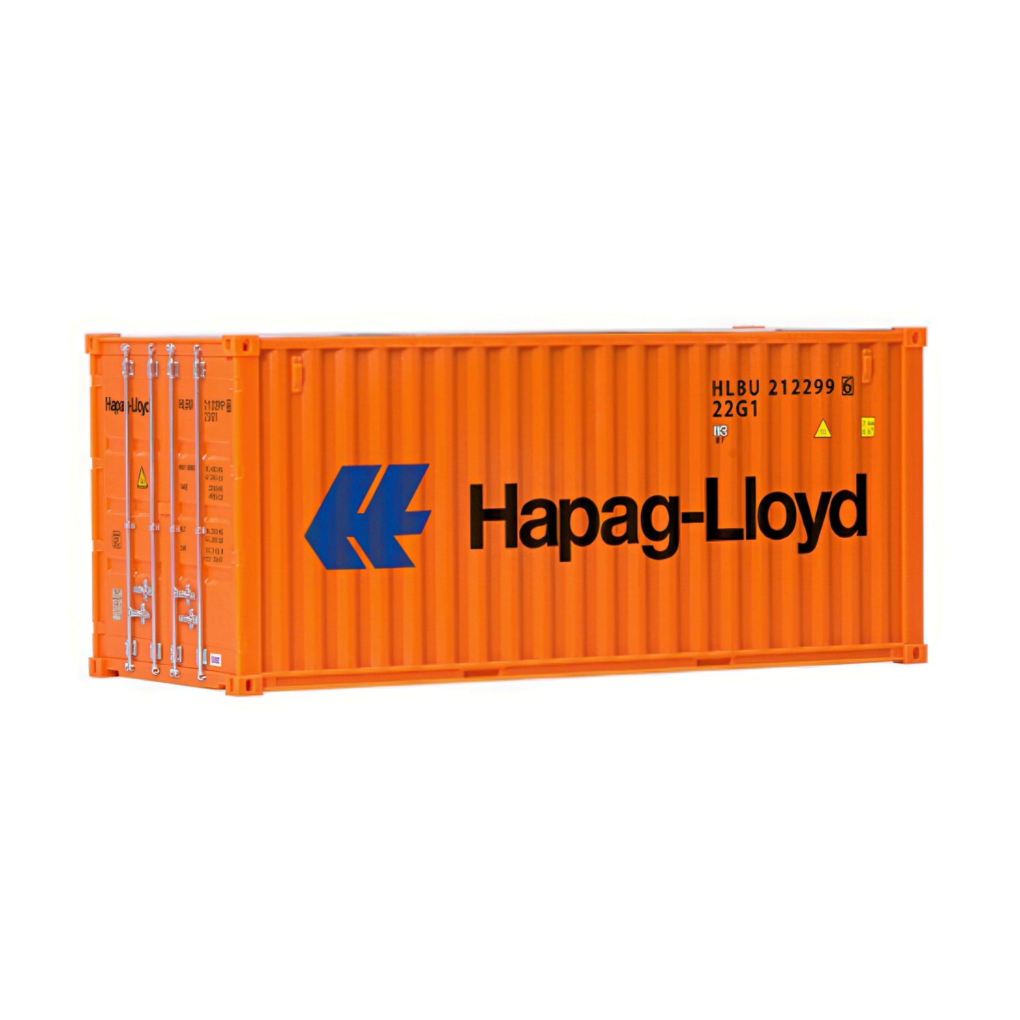 Orange shipping container shaped pen holder on a white background