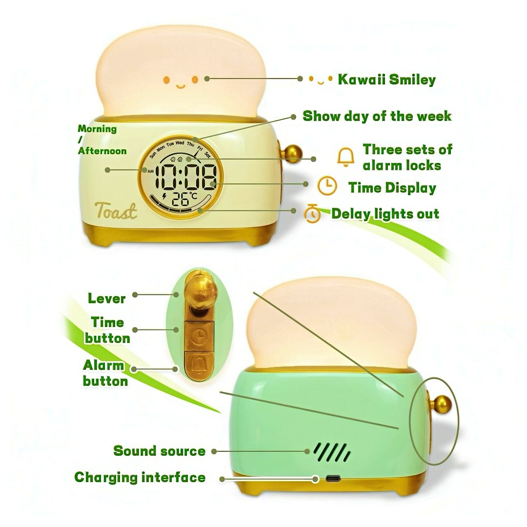 Cute Toaster Digital Clock with Nightlight