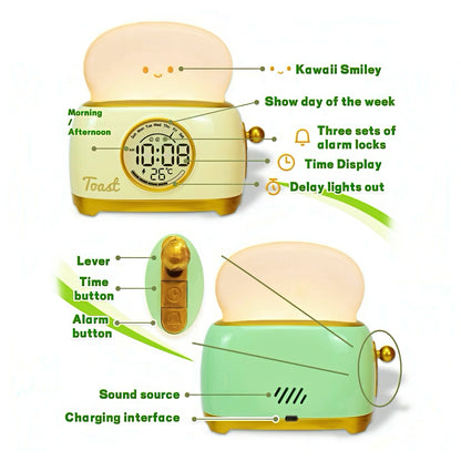 Cute Toaster Digital Clock with Nightlight