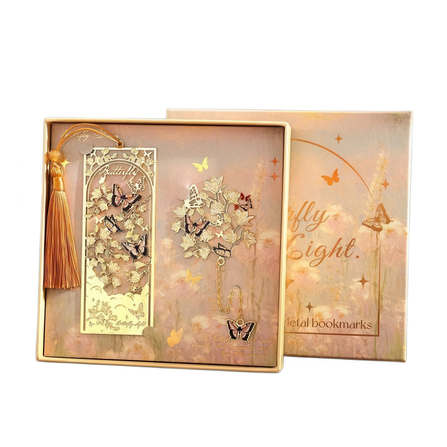 Dreamy Butterflies with Flowers Metal Bookmark