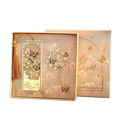 Dreamy Butterflies with Flowers Metal Bookmark