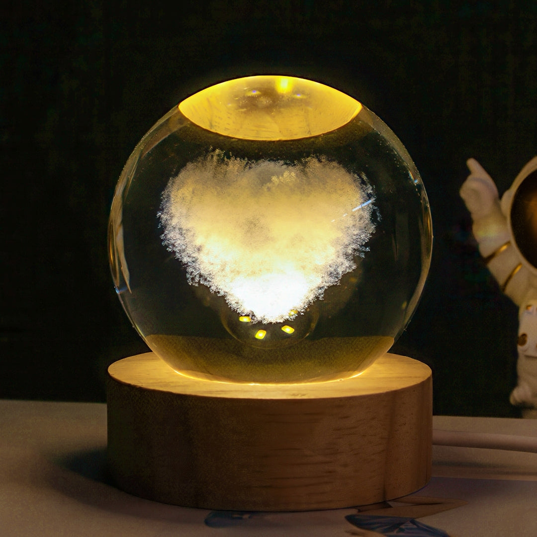 3D Crystal Ball Night Light with Wooden LED Base