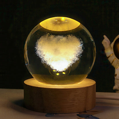 3D Crystal Ball Night Light with Wooden LED Base
