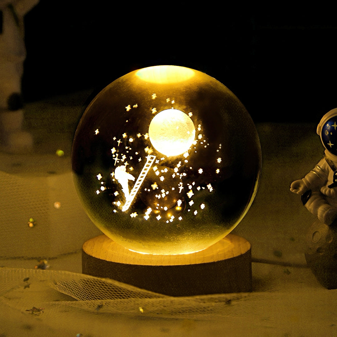 3D Crystal Ball Night Light with Wooden LED Base