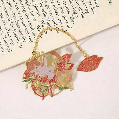 Cat with Flowers Metal Bookmark